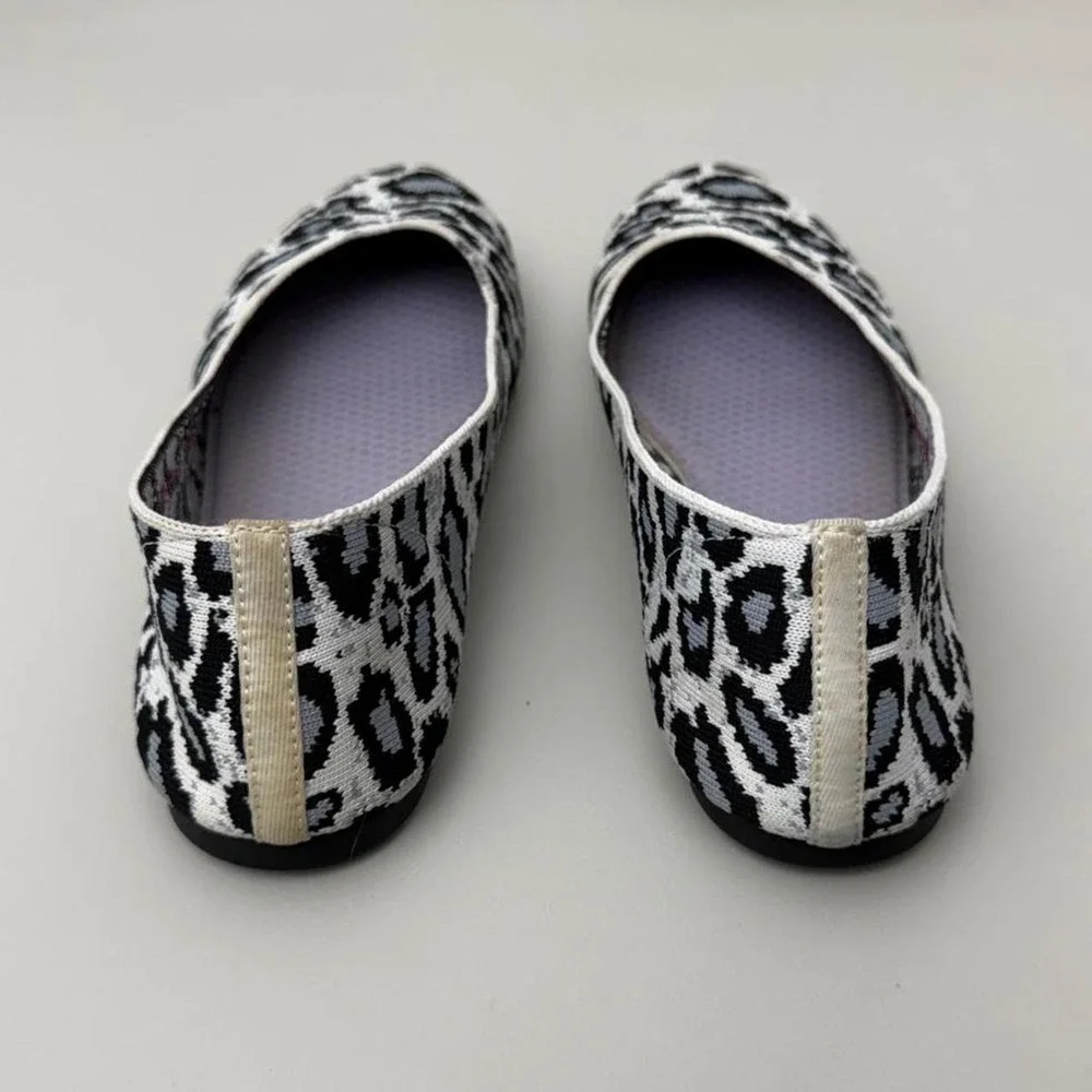 Skechers Leopard Print Ballet Flats White Black 44886 Women US 7.5